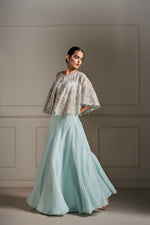 Regal Ice Blue Circular Embellished Cape