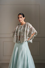 Regal Ice Blue Circular Embellished Cape