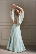 Regal Ice Blue Circular Embellished Cape