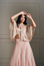 Whimsical Peach Hand Embellished Cape Set