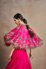 Fuchsia Pink Hand Embellished Floral Circular Cape