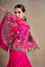 Fuchsia Pink Hand Embellished Floral Circular Cape