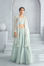 Ice Blue Embellished Lehenga Cape Set