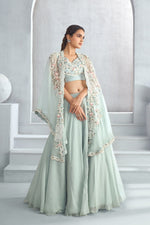 Ice Blue Embellished Lehenga Cape Set