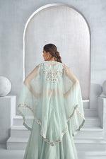 Ice Blue Embellished Lehenga Cape Set