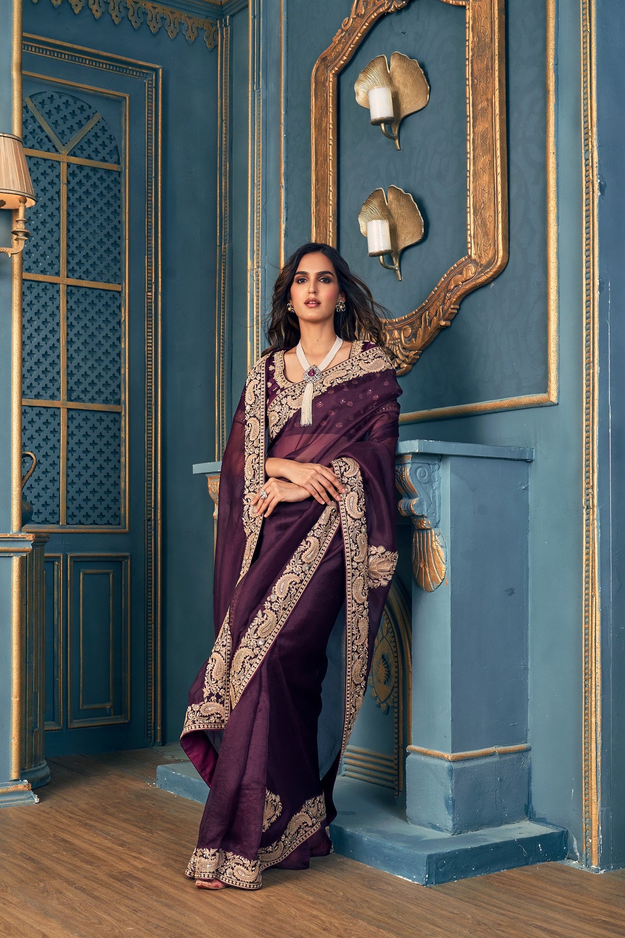 Wine Purple Designer Embroidered Jacquard Wedding Palazzo Suit | Saira's  Boutique