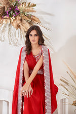 Syaah ~ Red Embellished Cape Set