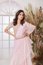 Kaira ~ Light Pink Draped Saree Set With Belt