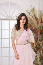Kaira ~ Light Pink Draped Saree Set With Belt