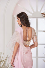 Light Pink Draped Saree Set With Belt
