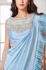 Baby Blue Pearl Maharani Draped Saree