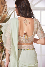 Light Green Draped Saree Set With Belt