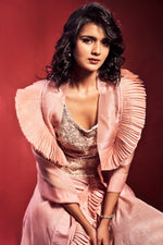 Dramatic Peach Hand Embellished Cape Set