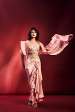 Dramatic Peach Hand Embellished Cape Set