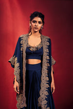 Navy Blue Hand Embellished Cape Set