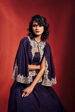 Purple Hand Embellished Short Jacket Lehenga Set