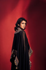 Black Hand Embellished Jumpsuit Cape Set