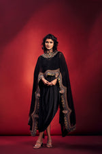Black Hand Embellished Jumpsuit Cape Set