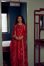 Kalista ~ Red Banarasi Embroidered Kurta Set