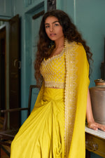 Mustard Yellow Embroidered Cape Set