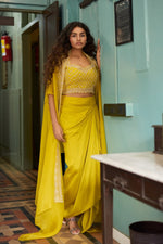 Mustard Yellow Embroidered Cape Set