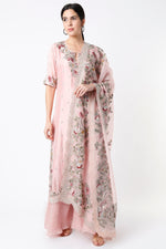 Abhikya ~ Pink Floral Motifs Embroidered Kurta Set