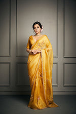 Mustard Yellow Embroidered Saree Set