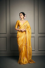 Anagh ~ Mustard Yellow Embroidered Saree Set