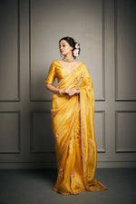 Anagh ~ Mustard Yellow Embroidered Saree Set