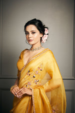 Anagh ~ Mustard Yellow Embroidered Saree Set