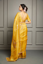 Mustard Yellow Embroidered Saree Set