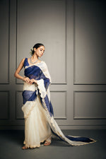 Blue & White Embroidered Saree Set