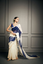 Blue & White Embroidered Saree Set