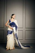 Anagh ~ Blue & White Embroidered Saree Set