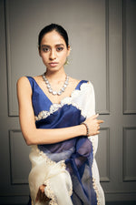 Anagh ~ Blue & White Embroidered Saree Set